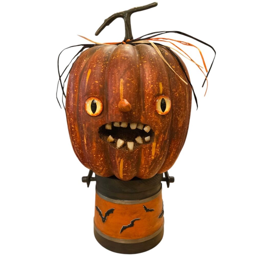 Creepy Pumpkin Head JOL Sculpture OOAK Halloween Decoration Scary Art